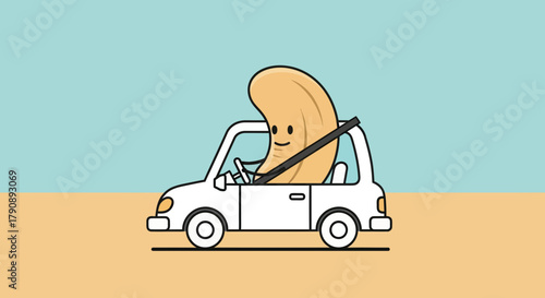 Cashew Driving A Car: A Whimsical, Illustrated Journey with Animated Delight