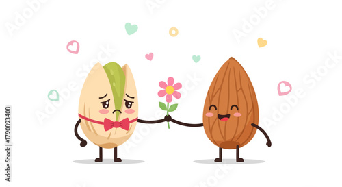 Charming Animated Nuts Depicting Affection and Gestures of Amorous Feelings and Romance
