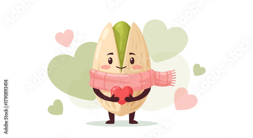 Charming Animated Pistachio Holding a Heart Symbolizing Love and Affection