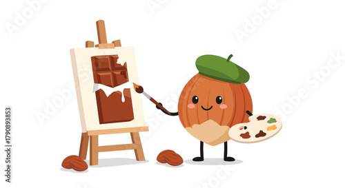 Charming Nut Artist Painting Chocolate Depicting Artistic and Creative Chocolate Art