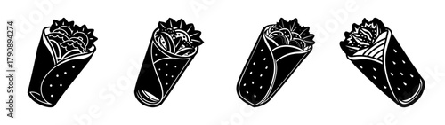 Delicious black and white burrito vector illustration for mexican food restaurant and fast food design