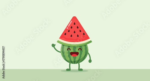 Charming Watermelon Character Greeting with a Smile as a Refreshing Summer Concept