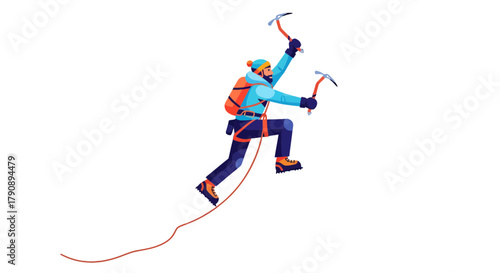 Climber Ascending a Mountain, Achieving Adventure And High Altitude Success