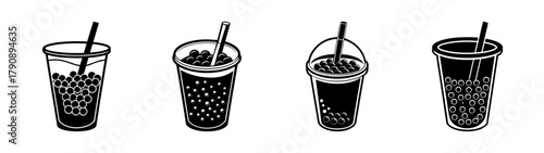Bubble tea boba tea tapioca pearl drinks vector illustration black and white graphic design