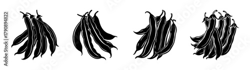 Black and white vector illustration of string beans for food blog and organic farm design assets