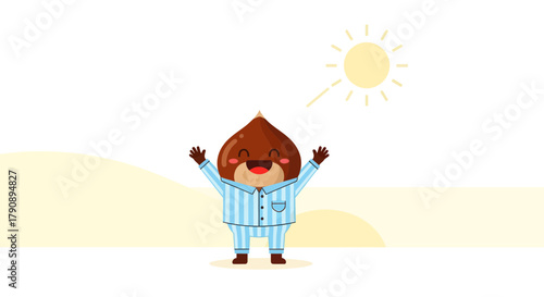Cheerful Chestnut Person Waking Up To A Sunny Day Wearing Pajamas At Sunrise
