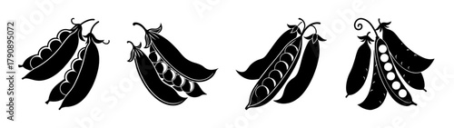 Black and white vector illustration of pea pods, perfect for food blogs and culinary designs