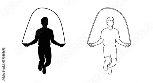 Two silhouettes of a person jumping rope one dark and one light