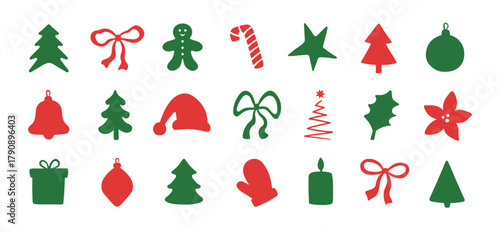 Vector set of Christmas abstract hand-drawn design flat elements.