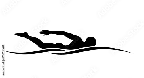 Silhouette of a swimmer in motion depicted in a simple black and white style