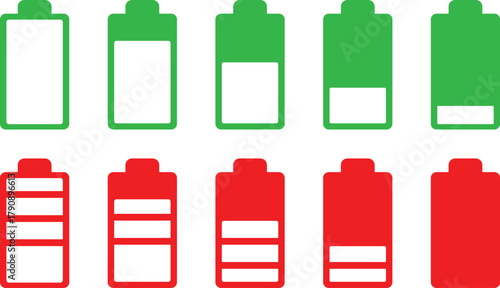 Battery charge color flat icon design, Battery indicator symbols, battery charge level sign, battery charge indicator battery illustration symbol,
