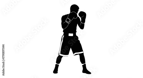 A silhouetted boxer in fighting stance ready for the next round