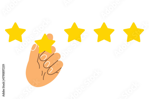 hand giving a five-star review, perfect for rating, feedback, quality, customer satisfaction, and business service designs- vector illustration