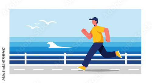 Coastal Runner Embarks On Daily Exercise Route For Health And Well-Being