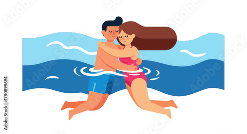 Couple Embracing in Water: A Vibrant Illustration of Affection and Togetherness