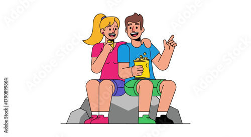 Couple Enjoying Snack While Comfortably Seated Sharing A Happy Moment Together