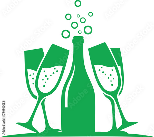 Festive Celebration Illustration of Champagne Bottle and Flutes for Party or Event Invitations.