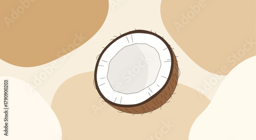 Coconut Halved Design on Abstract Background for Healthy Lifestyle Branding Illustration