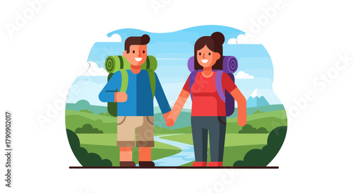 Couple Embarking On Adventure, Hiking Together And Exploring Nature's Wonders