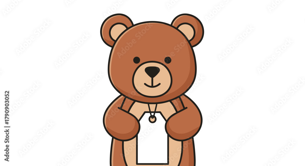Obraz premium Cute bear character holding a tag on a light blue background