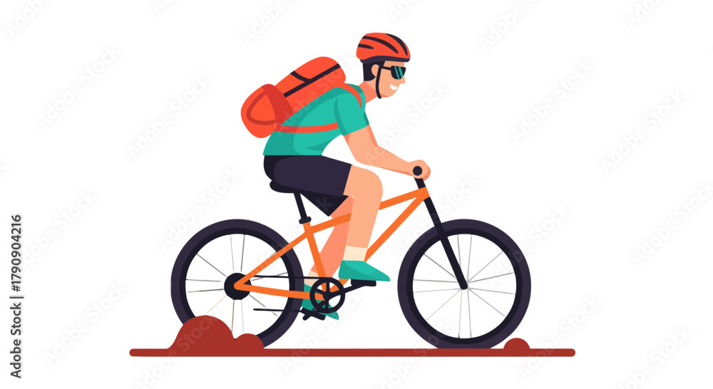 Naklejka premium Cyclist Enjoying A Mountain Bike Ride With A Backpack on Black Background