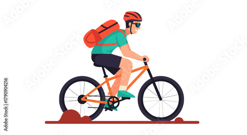 Cyclist Enjoying A Mountain Bike Ride With A Backpack on Black Background
