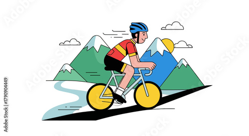 Cyclist Enjoying Mountain Scenery: A Vibrant Illustration For Outdoor Adventures