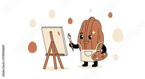 Cute Nutty Character Painting On Canvas Artwork With Brush And Painting Palette