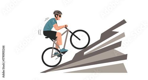 Cyclist Ascending Steep Ramp in Dynamic Illustration with Black Background