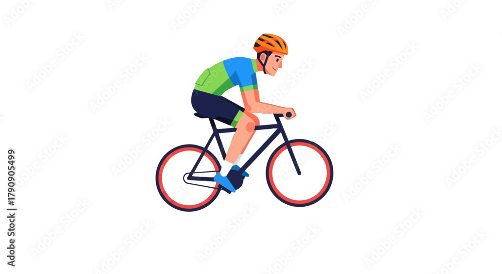 Fototapeta premium Cyclist In Motion Riding On a Bicycle Against a Black Background Vector Illustration