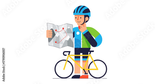 Cyclist Contemplating Map With His Bicycle, Ready to Start the Journey of Exploration Ahead