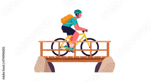 Cyclist Crosses A Wooden Bridge Amidst A Stark Black Backdrop With Vivid Hues