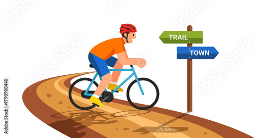 Cyclist On Track Choosing Directional Signs To Their Preferred Destination