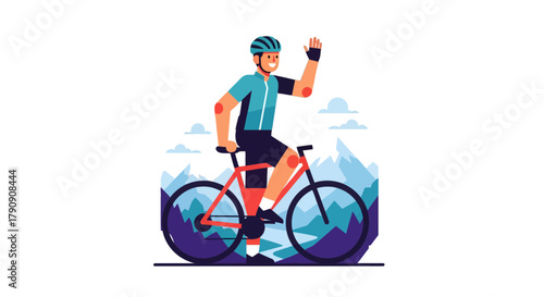 Cyclist on Mountain Bike on an Adventurous Journey through the Mountains illustration