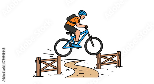 Cyclist Performing a Stunt Jumping Over Fences On A Mountain Bicycle