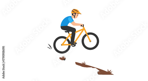 Cyclist Performing a Stunt with Bicycle on Dark Background Simple Illustration