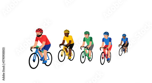 Cyclists Riding Bicycles Against Dark Background, Representing Competition and Activity