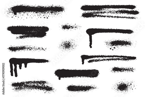 Black Spray Paint Strokes Splatter and Drips Graphic Set