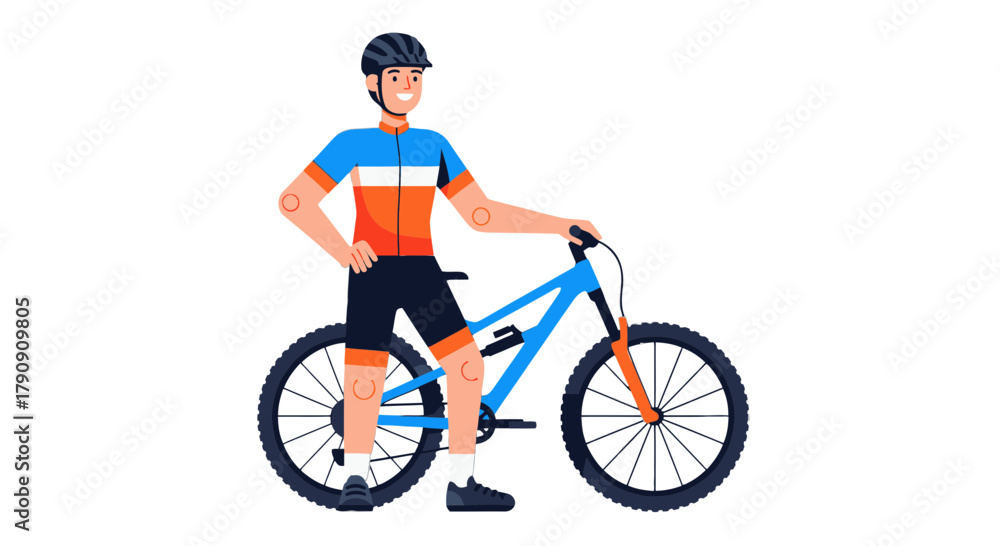 Obraz premium Cyclist Stands Next To His Bicycle in Sportswear and Ready For Adventure