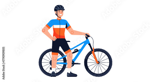 Cyclist Stands Next To His Bicycle in Sportswear and Ready For Adventure