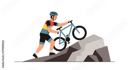 Cyclist Struggles To Ascent With Bicycle Up Mountain Road Amidst Challenges Ahead