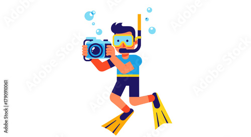 Diver Capturing Underwater Scenes With a Water Resistant Camera and Snorkel Gear