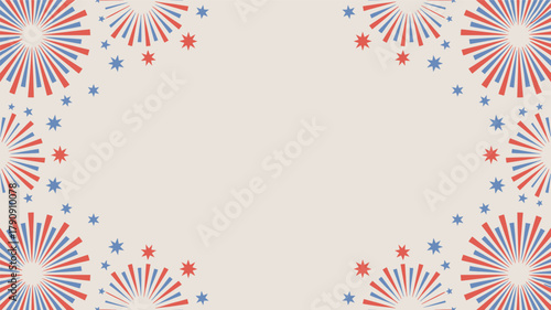 Abstract festive corner border with radiating lines and small dots in red blue and white colors silhouette