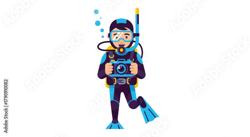 Diver Capturing Underwater Scenes With Camera Abstract Illustration On Black Background