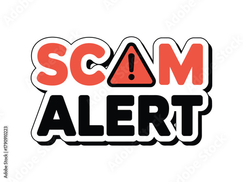 The words 'SCAM ALERT' are displayed in bold, stylized lettering with an exclamation point inside a red triangle.