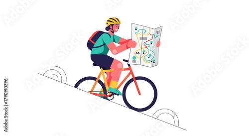 Cyclist Using Map to Navigate Trail During Adventure Sporting Activity