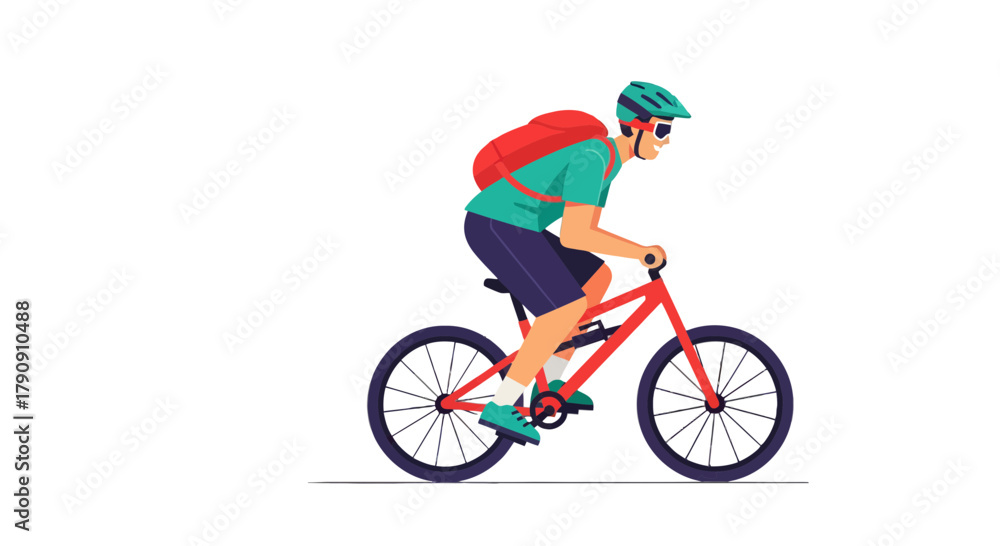 Naklejka premium Cyclist With Backpack Rides Bicycle Against Black Background For Recreation and Exercise