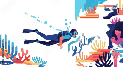 Diver Explores The Colorful Underwater World Surrounded By Spectacular Coral Reef Structures