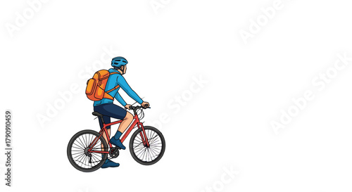 Cyclist With Backpack On Bicycle Against a Black Background In Illustration Style