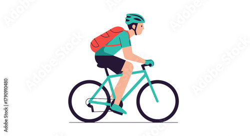 Cyclist With Backpack Rides Bicycle On Dark Backdrop Depicting Transportation